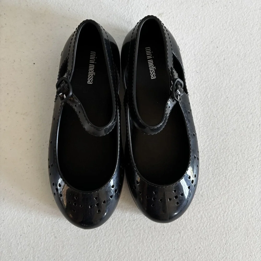 Mini Melissa Shoes Girls Size 12 Black Jelly Mary Jane Buckle Flats Casual Dress